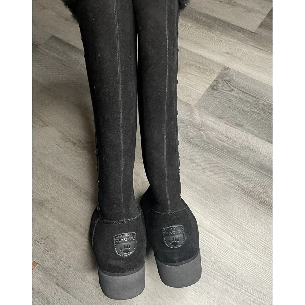 BearPaw Black Tall Faux Fur Winter Boots with Stud Accents Size US 10 Women’s